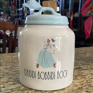 Rae Dunn Disney Cinderella “Bibbidi Bobbidi Boo!” Canister with Blue Lid